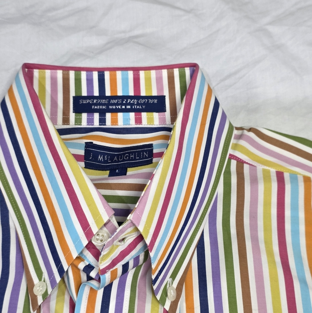 J Mclaughlin Striped Superfine 100s Italian Cotton Button Down Shirt Preppy. L